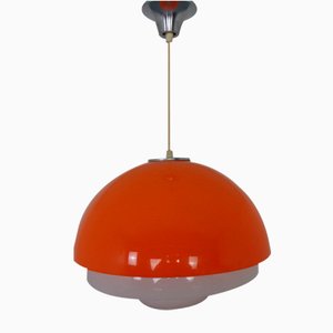 Space Age Orange & White Ceiling Lamp, Italy, 1970s