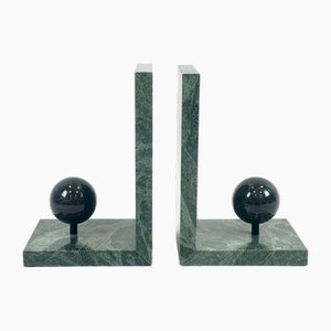 Sujetalibros franceses Art Déco de mármol verde con bolas, años 30. Juego de 2