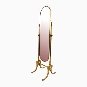 Floor Mirror in Brass and Cut Glass, 1950s