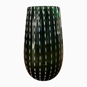 Vintage Green and White Patterned Vase by Flávio Poli for Murano, 1960