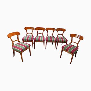 Sedie da pranzo Biedermeier in ciliegio con rivestimento verde e rosso, anni '20, set di 6