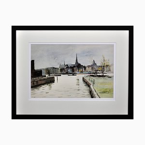 Maurice Melissent, The Maritime District, Rotterdam, 1950er, Aquarell, gerahmt