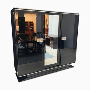 Art Deco Kleiderschrank aus Schwarz Lack, Mahagoni, Chrom, Frankreich, 1930er