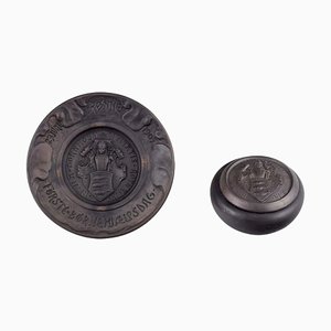 Wall Relief and Lidded Jar in Black Terracotta from Hjorth, Bornholm, Denmark, Set of 2