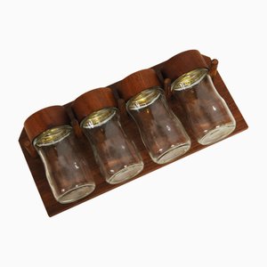 Hängendes Gewürzregal aus Teak mit Schraubgläsern, Digsmed zugeschrieben, Dänemark, 1960er, 5 . Set