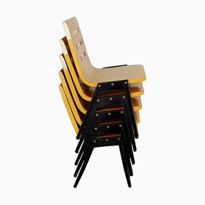 Sedie impilabili Mid-Century in faggio attribuite a Roland Rainer per Wilkhahn, Austria, anni '50, set di 5