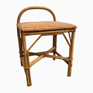 Rattan and Bamboo Cushioned Stool