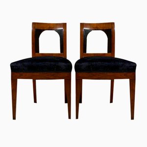 Sedie Biedermeier in ciliegio e tessuto blu scuro, metà XIX secolo, set di 2