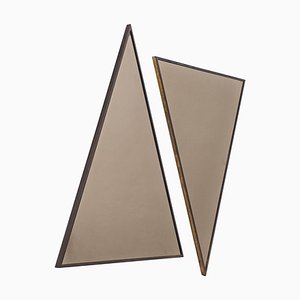 Getönte Mid-Century Modern Dreieckige Spiegel mit Bronzerahmen, Italien, 1950er, 2er Set