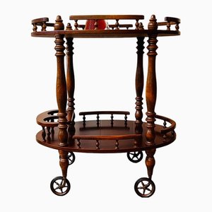 Chariot de Service Vintage en Bois Sculpté sur Roulettes, 1960s