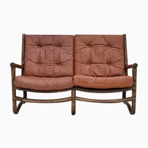 Scandinavian 2-Seater Sofa in Bamboo and Leather, 1970s