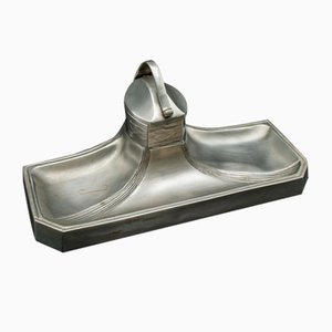 Parisian Art Deco Ink Tray in Pewter Brass, 1930s
