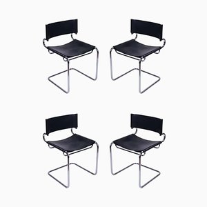 Italian Space Age Terry Chairs in Black Leather by Luigi Saccardo for Arrmet, 1970s, Set of 4