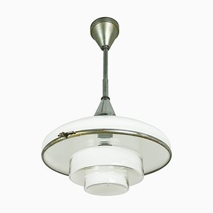 Petite Lampe à Suspension en Verre Opalin et Chrome par Otto Müller pour Sistrah Licht GmbH, 1920s