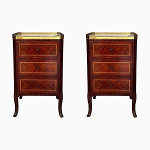 Antiqu Louis XVI Marquetry and Bronze Table, 1890, Set of 2