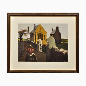 Donald McIntyre, Girl and Chapel, Nordwales, 1980er, Öl auf Karton
