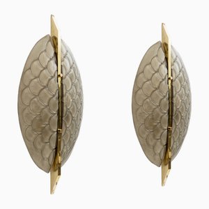 Applique moderne in vetro di Murano e ottone, Italia, 1990, set di 2