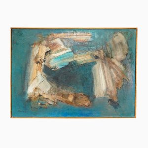 Maurice Boel, Composizione astratta blu, Belgio, 1962, Olio su tela