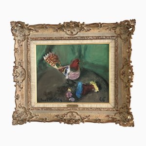 Paul Mathey, L'Oiseau des îles et les Fleurs, 1966, Oil on Canvas, Framed