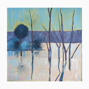 M.-P. Autonne, Bleu Loire, 2024, Acrylic & Oil on Wooden Panel