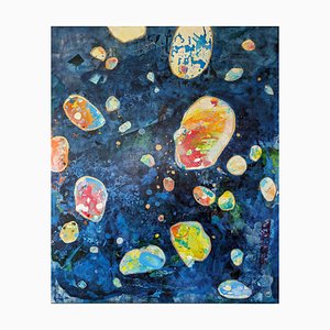 M.-P. Autonne, Le Bal des Asteroides, 2024, Acrylic, Oil & Gold Leaf on Wooden Panel