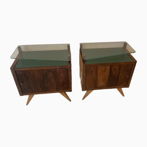 Vintage Bedside Tables in Walnut and Beech Wood, 1950s, Set of 2