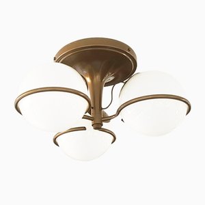 Model 2042/3 Ceiling Lamp in Brown and Bronze Metal with Sandblasted Glass Shades by Sarfatti for Arteluce, 1963
