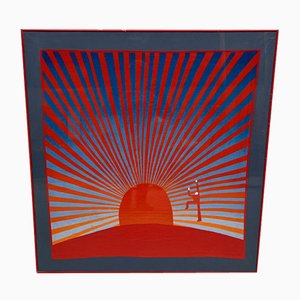 Gerahmter Vintage Day of the Sun Schal aus Seide von Jean Michel Folon für Charles Steiner, 1979