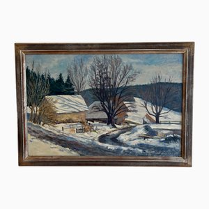 Markus Jenzer, Campagne enneigée, 1973, Oil on Canvas, Framed