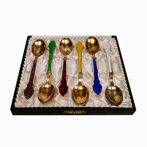 Cucchiai da mocca in argento sterling 925 placcato in oro di Meka, Danimarca, anni '50, set di 6
