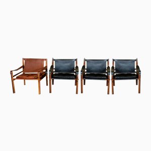 Poltrone Safari Sirocco in pelle di Arne Norell, Colombia, anni '65, set di 4