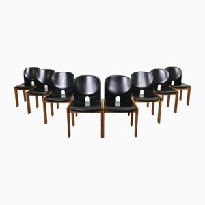 Modell 121 Stühle aus schwarzem Leder von Tobia & Afra Scarpa für Cassina, 1970er, 8 . Set