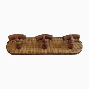 Wall-Mounted Coat Rack with Three Hooks in Cane and Rattan