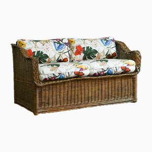 Woven Rattan Sofa with Dedar Fabric Cushions, 1970s