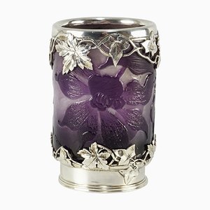 Early Art Nouveau Clematis Vase by Émile Gallé Mit Silbermontur for Cristallerie Nancy, 1895