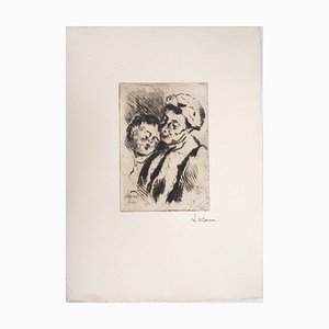 Maximilien Luce, Tenderness Between the Grandmother and the Child, Original Etching