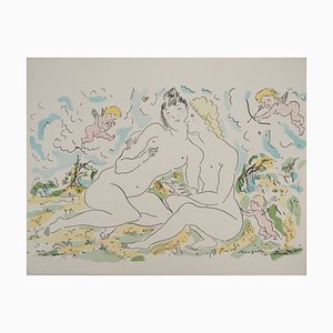 Léonard Tsuguharu Foujita, Pareja de mujeres y querubines, Grabado original