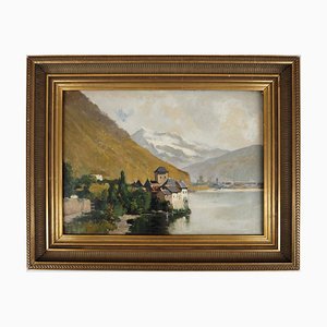 Eugène Galien Laloue, Chillon Castle on Lake Geneva, Oil Painting, Framed