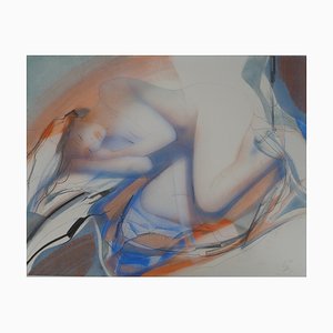 Jean-Baptiste Valadie, Sleeping Woman, Warm Shadow, Original Watercolor
