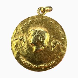 Französische Monnaie De Paris 18 Karat Gelbgold Anhänger mit Friedensengel-Medaille, 1960er