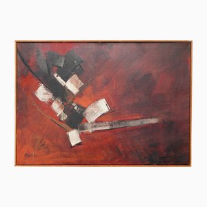 Maurice Boel, Composizione astratta rossa, Belgio, 1964, Olio su tela