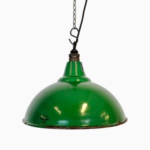 Lampe à Suspension d'Usine Industrielle en Émail Vert de Maxlume, Royaume-Uni, 1960s