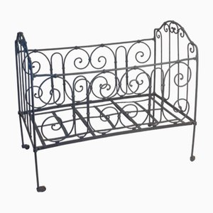 Antique Gray Wrought Iron Children's Bed, 1890s