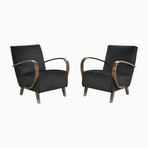 Set of Black Lounge Chairs by Jindrich Halabala