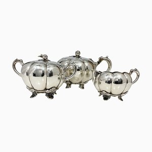 Dutch Silver Melon Tea Service attributed to Gerritsen & Van Kempen, 1959, Set of 3