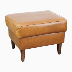 Large English Cognac-Colored Cow Leather Foot Stool