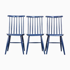 Blue Wooden Dining Chairs, 1960s, Set of 3