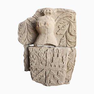 16th Century Spanish Family Coat of Arms Sandstone Carving, 1550