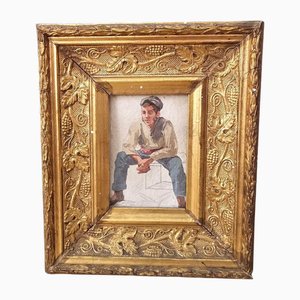 Character from the Era, 1860, Small Watercolor, 19th Century, Framed