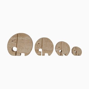 Vintage Italian Travertine Elephant Family Miniatures by Enzo Mari, 1970s, Set of 4
